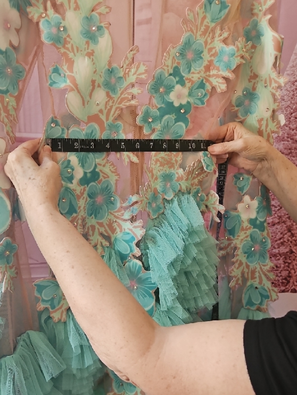 Aqua Floral Ruffle Dance Dress with 3D Appliqués - Picture 9 of 10